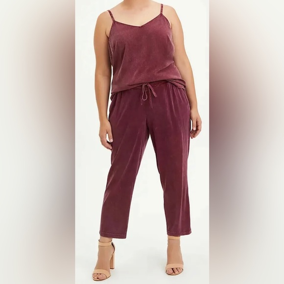torrid Pants - Torrid Stretch Challis Drawcord Trouser - Burgundy